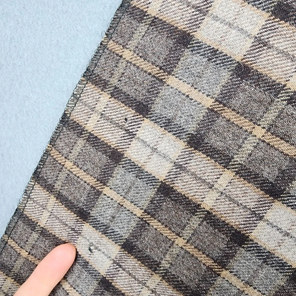 John Cicco Scarf Mens One Size Brown Wool Plaid Check Neck Warmer Winter Warm